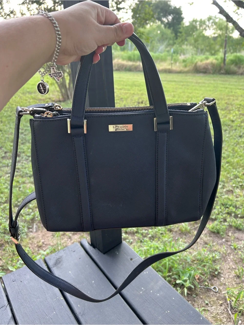 Kate Spade Navy Leather Satchel Handbag - Classic Everyday Style